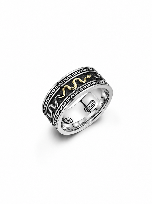 Golden Snake Sterling Silver Biker Ring - product view