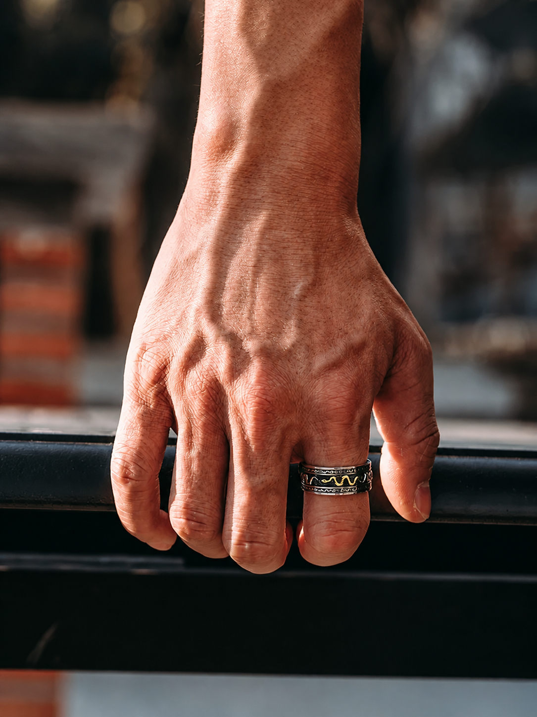 Golden Snake Sterling Silver Biker Ring - product view 4