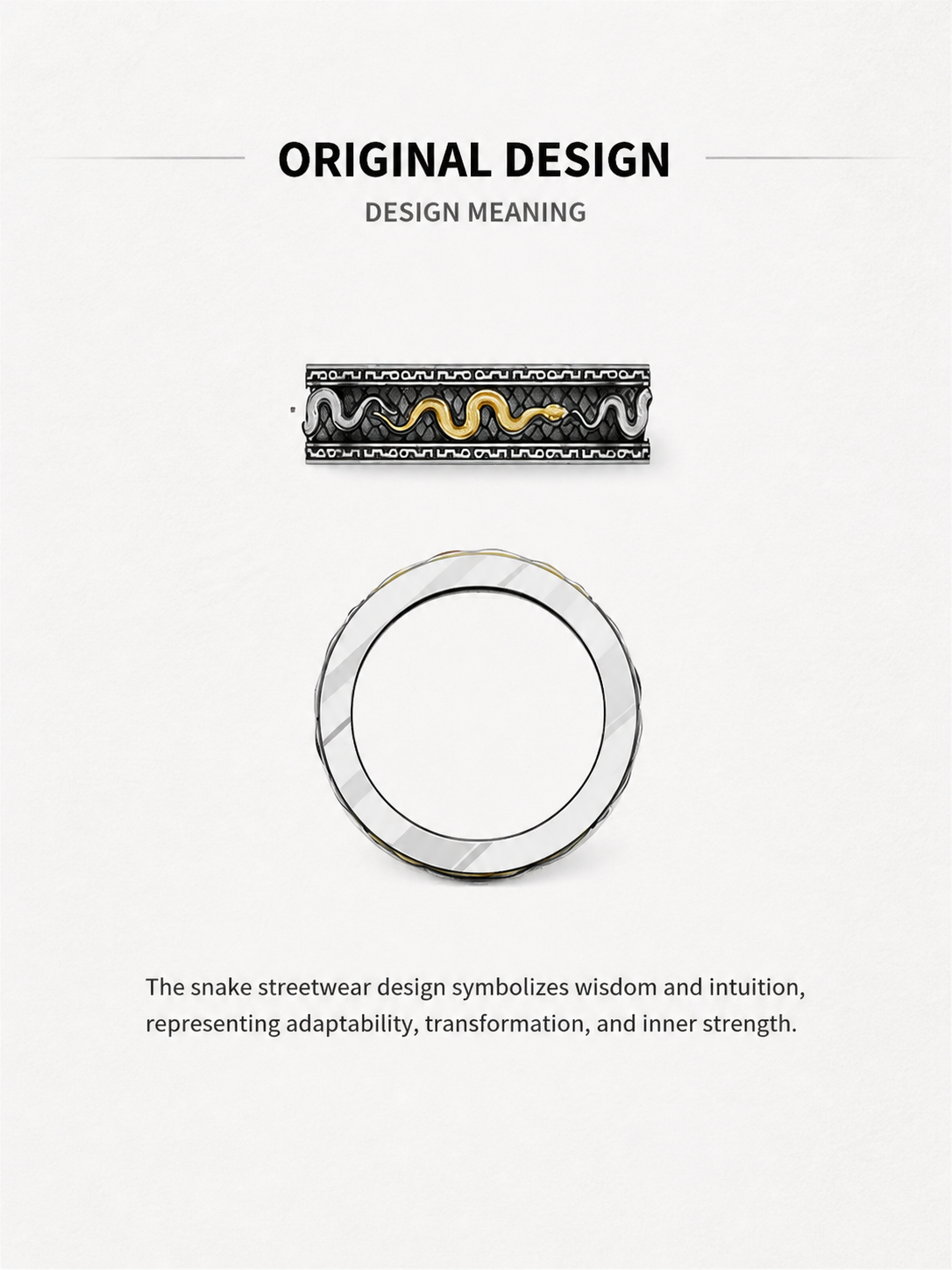 Golden Snake Sterling Silver Biker Ring - product view 5