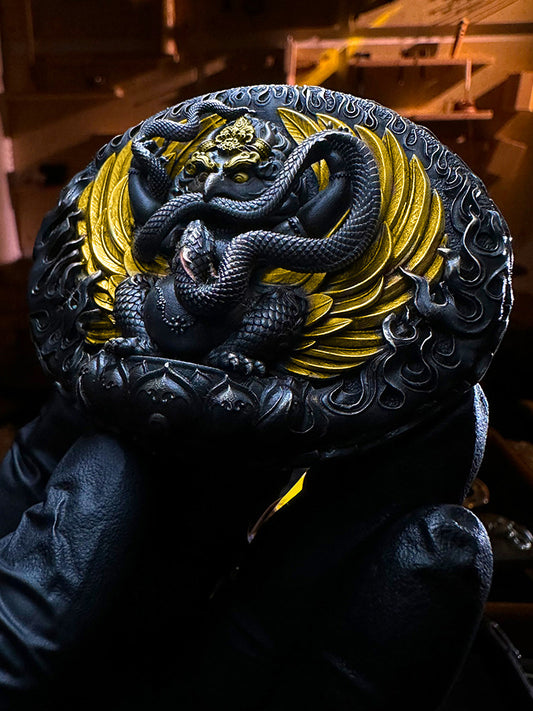 Golden-Winged Roc Silver Crocodile Leather Biker Belt — product view
