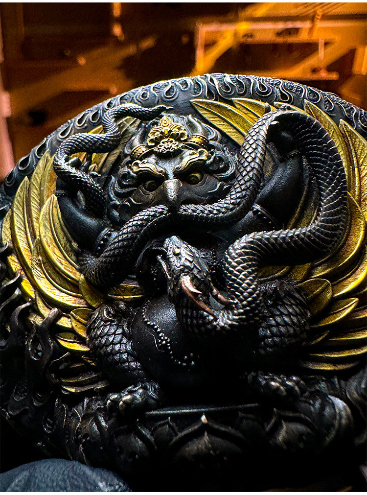 Golden-Winged Roc Silver Crocodile Leather Biker Belt — detail view 3