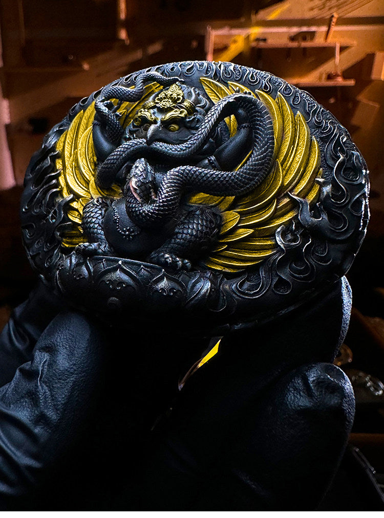 Golden-Winged Roc Silver Crocodile Leather Biker Belt — detail view 5