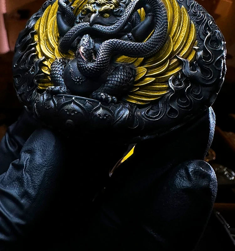 Golden-Winged Roc Silver Crocodile Leather Biker Belt detail view 1