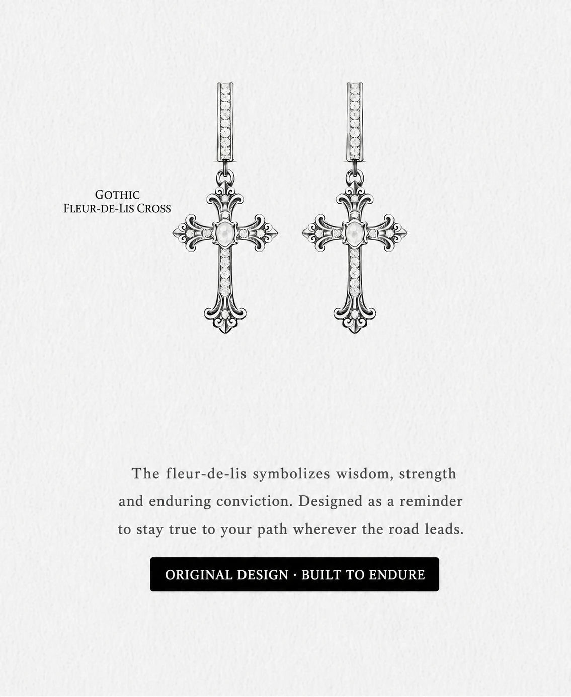Gothic crystal cross drop earrings design meaning in English