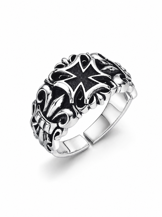 Gothic Cross Sterling Silver Biker Ring - product view