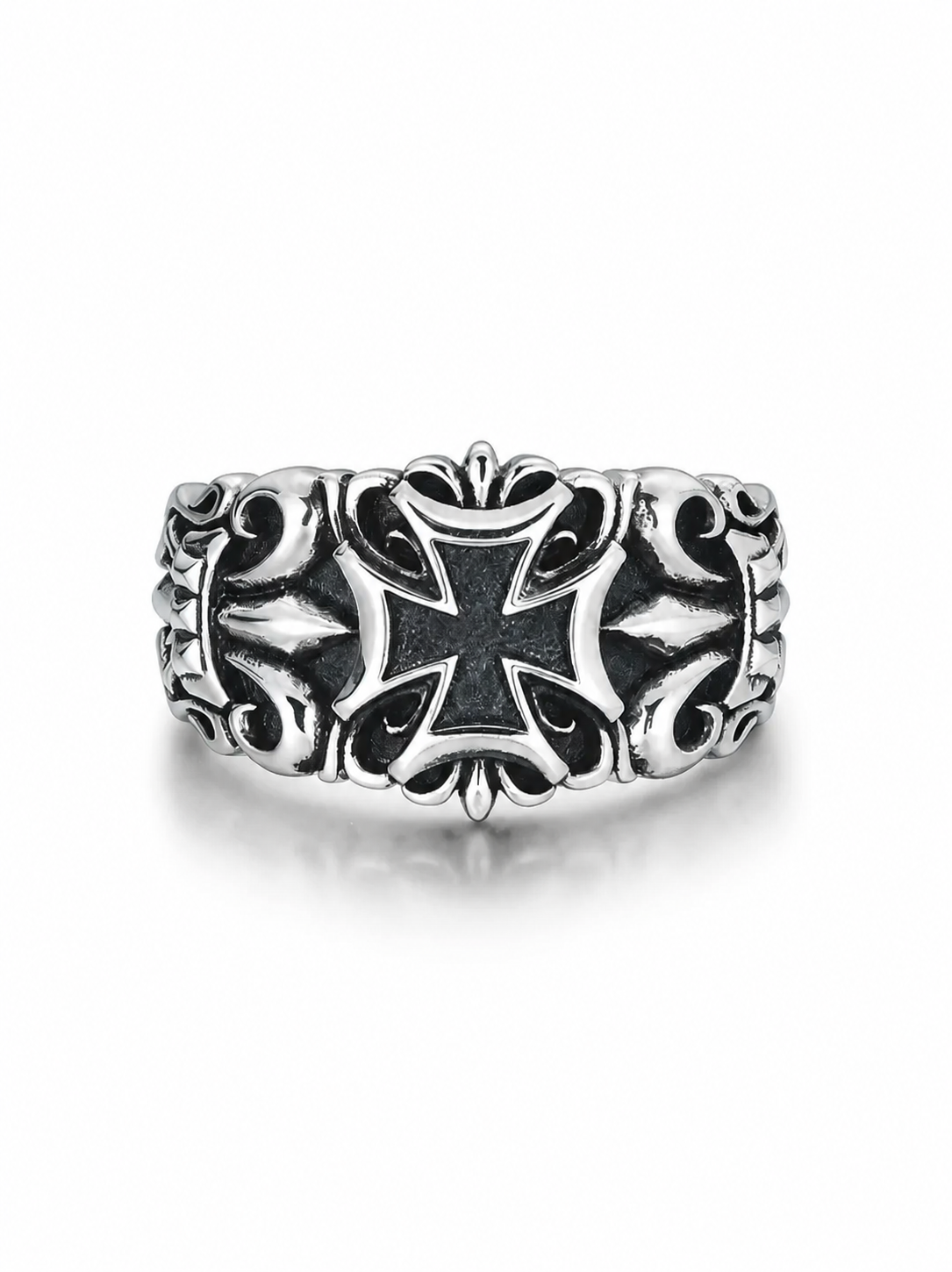 Gothic Cross Sterling Silver Biker Ring - product view 2