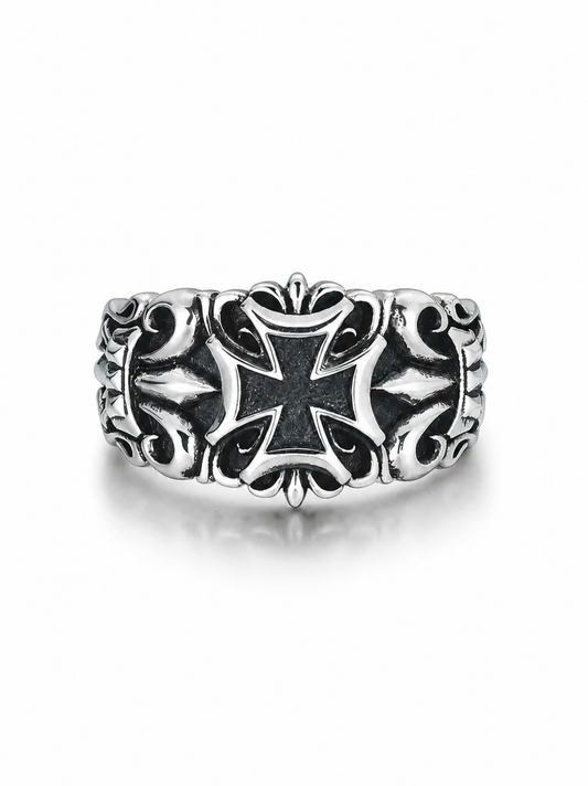 Gothic Cross Sterling Silver Biker Ring - product view 2