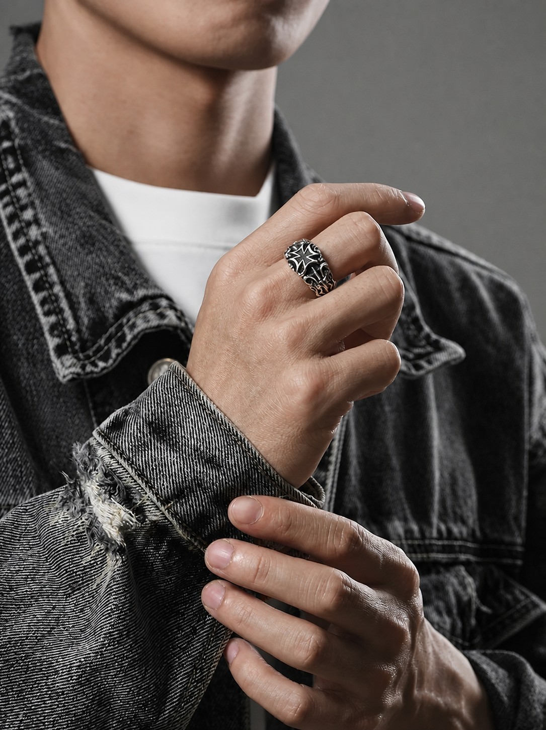 Gothic Cross Sterling Silver Biker Ring - product view 3