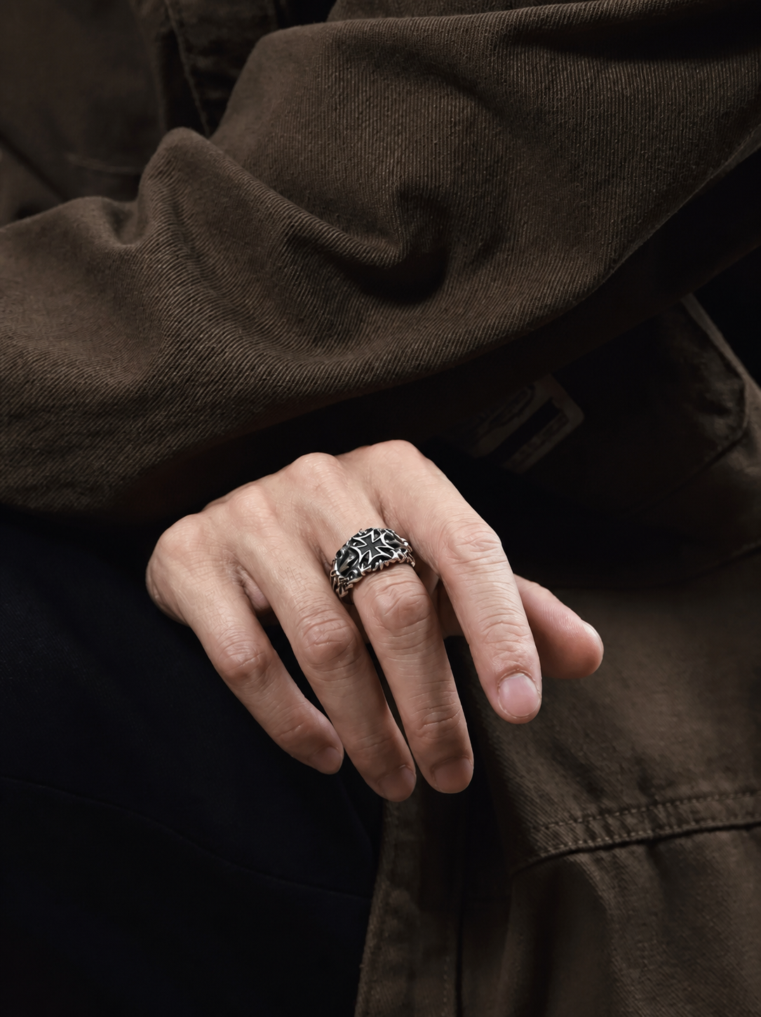 Gothic Cross Sterling Silver Biker Ring - product view 4