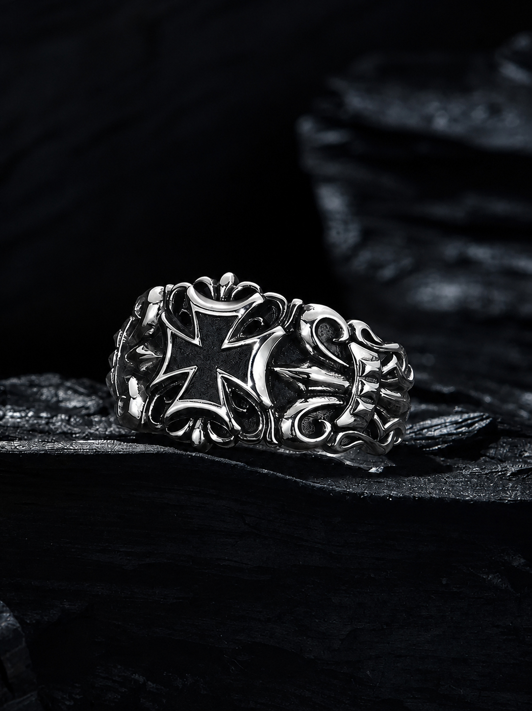 Gothic Cross Sterling Silver Biker Ring - product view 5