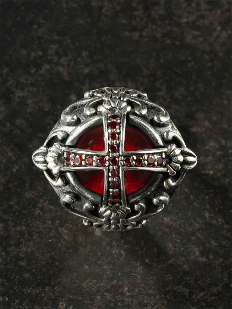 Gothic Red Cross 925 Sterling Silver Biker Ring product view 2