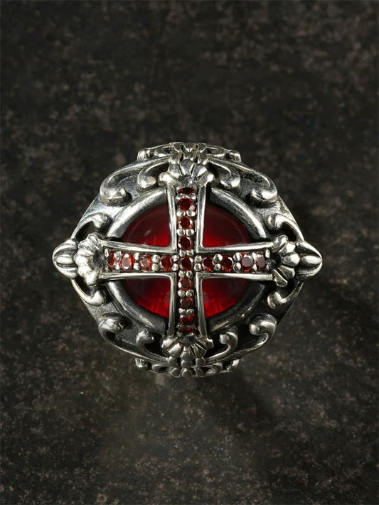 Gothic Red Cross 925 Sterling Silver Biker Ring product view 2