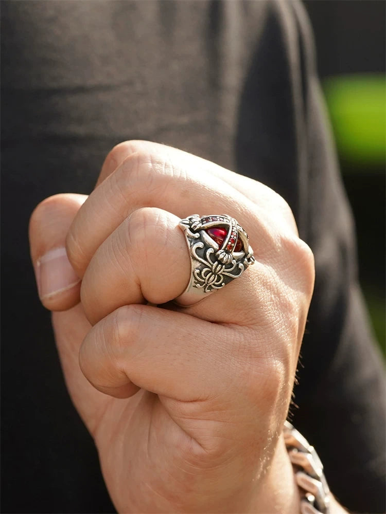 Gothic Red Cross 925 Sterling Silver Biker Ring product view 3