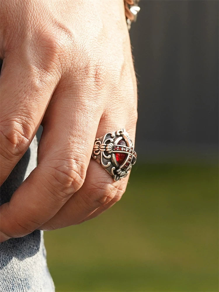 Gothic Red Cross 925 Sterling Silver Biker Ring product view 4