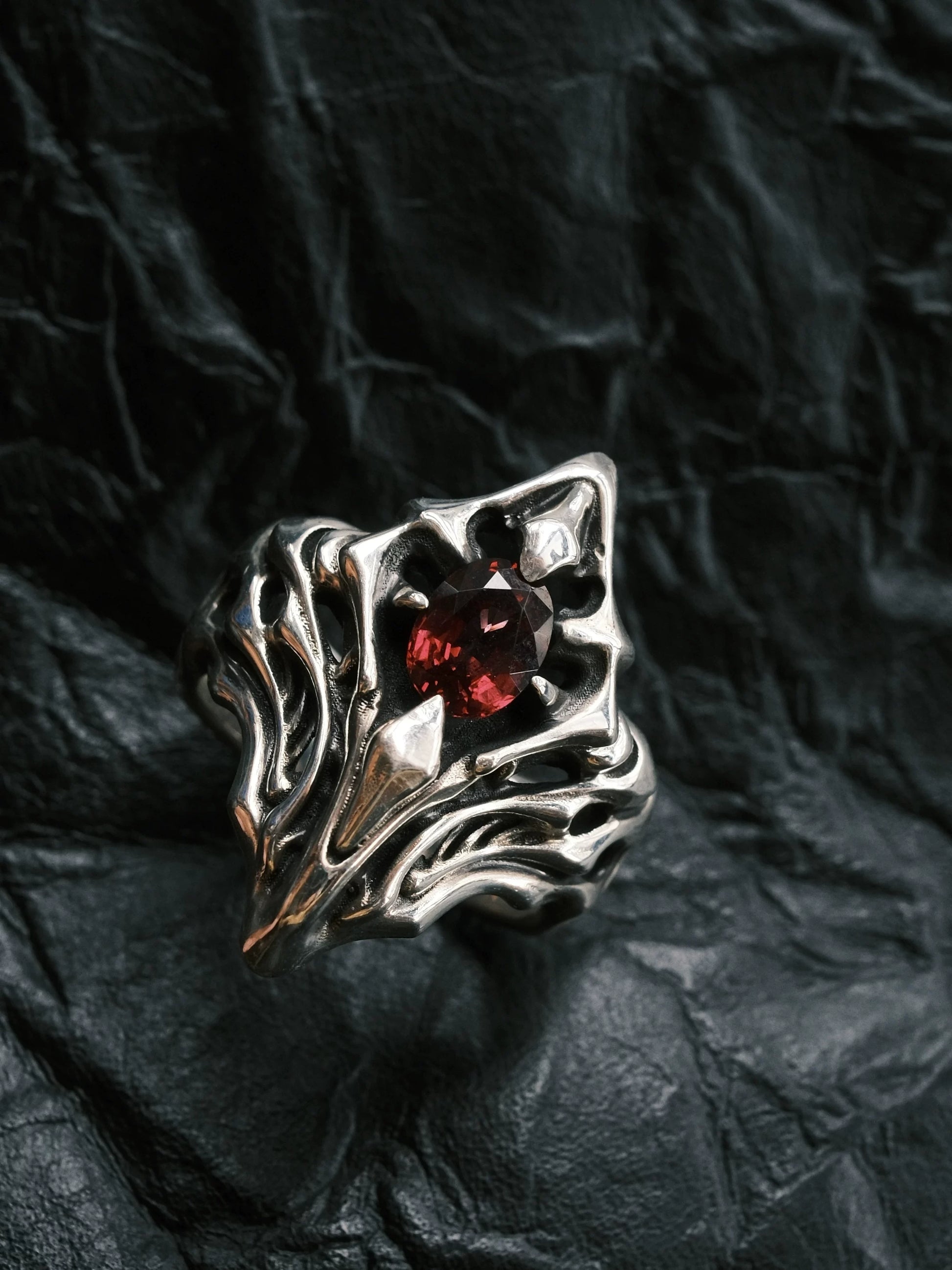 Gothic Stigma Gemstone 925 Sterling Silver Biker Ring — view 1