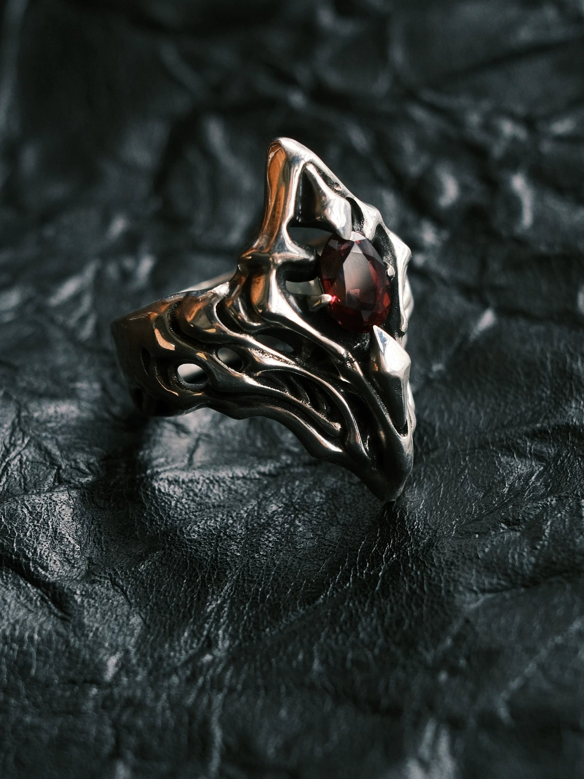Gothic Stigma Gemstone 925 Sterling Silver Biker Ring — view 2