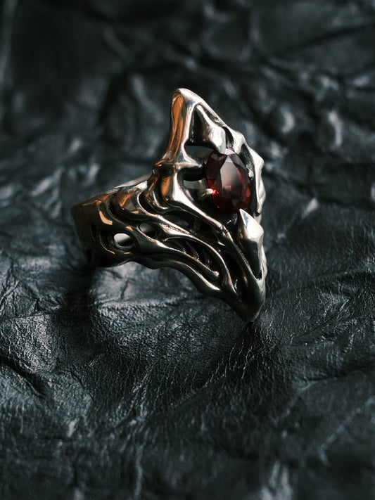 Gothic Stigma Gemstone 925 Sterling Silver Biker Ring — view 2