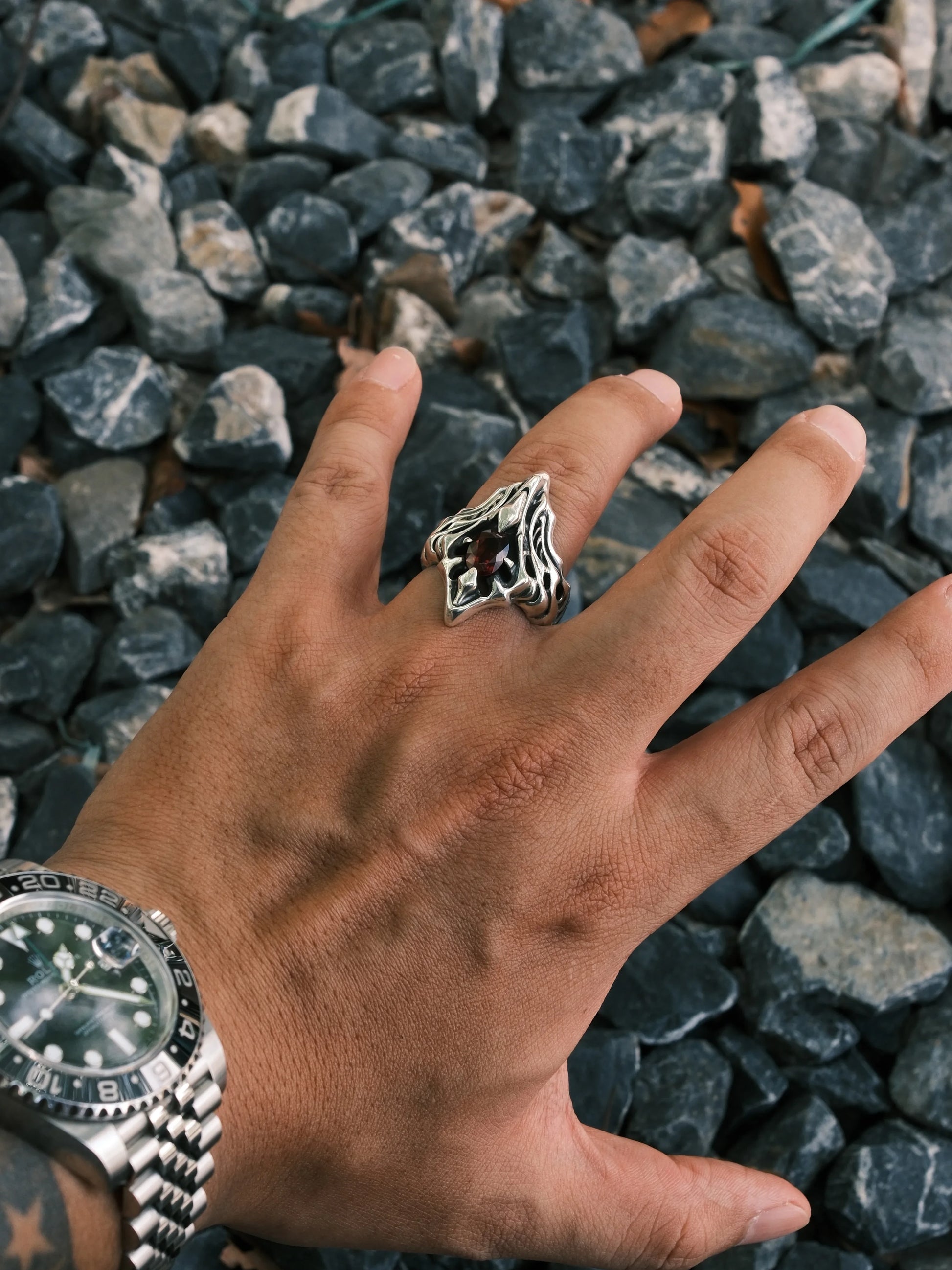 Gothic Stigma Gemstone 925 Sterling Silver Biker Ring — view 3