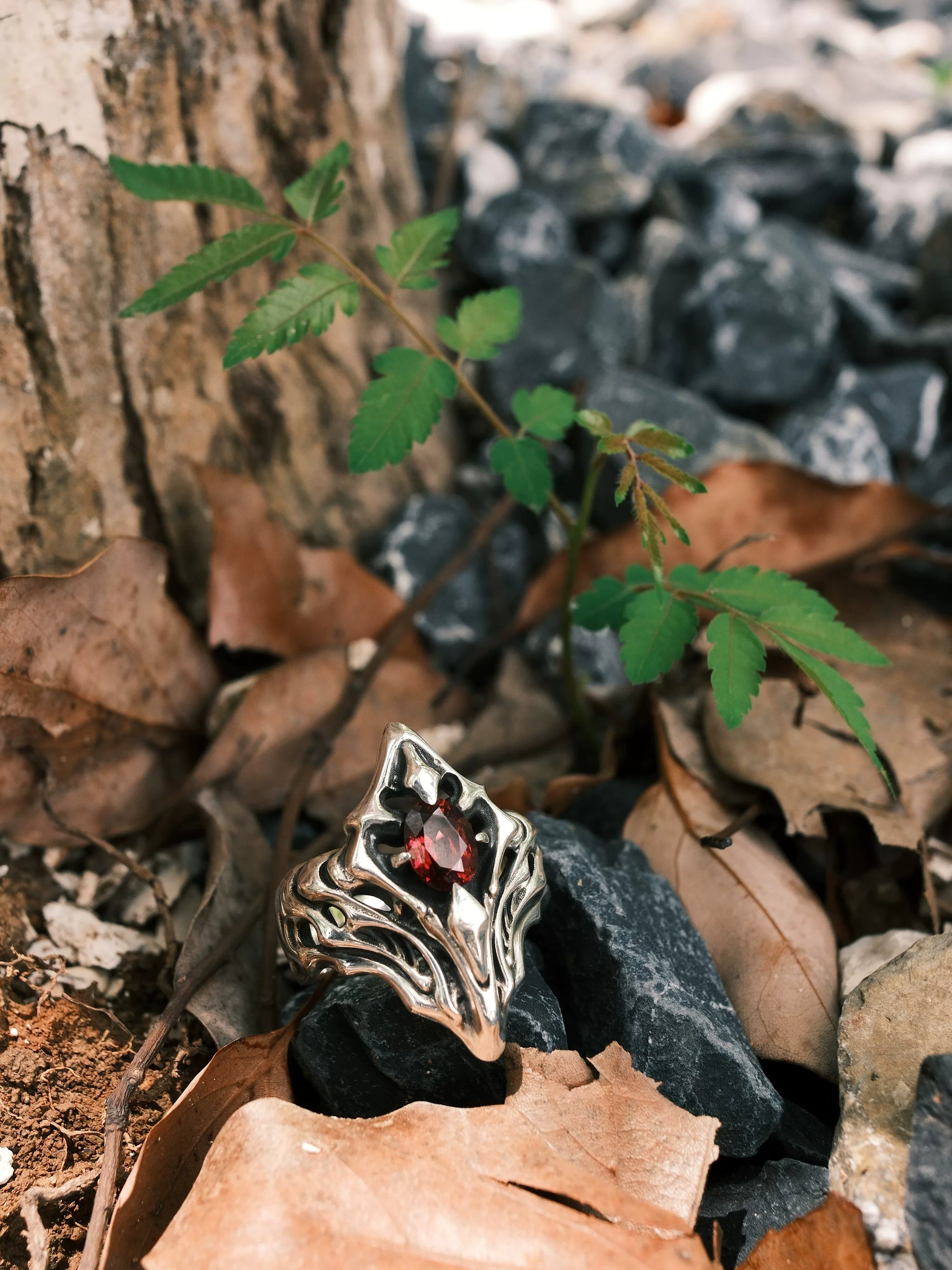 Gothic Stigma Gemstone 925 Sterling Silver Biker Ring — view 4