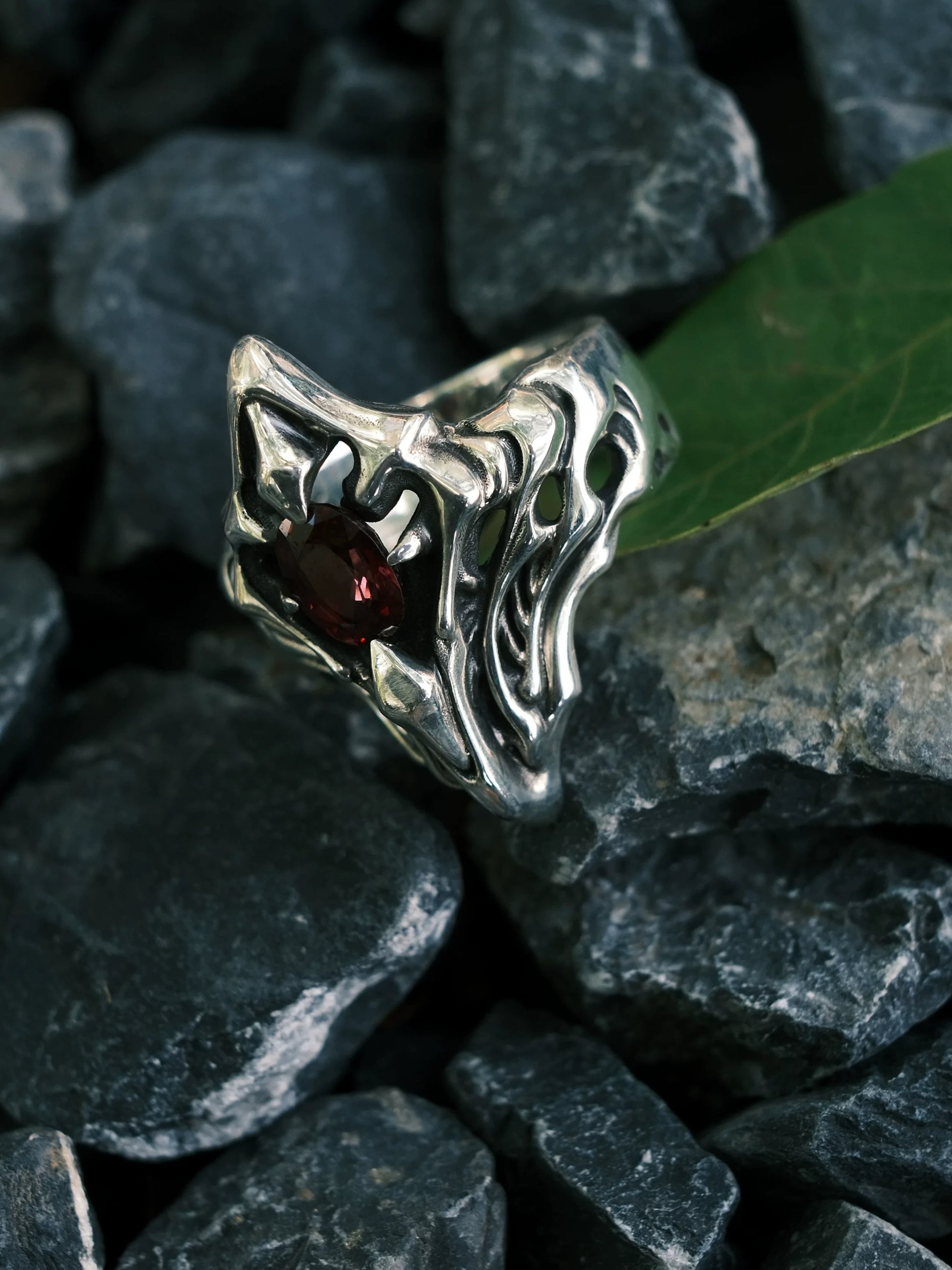 Gothic Stigma Gemstone 925 Sterling Silver Biker Ring — view 5