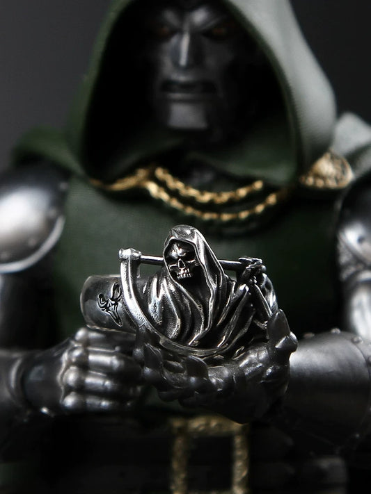 Grim Reaper 925 Sterling Silver Biker Ring — view 1