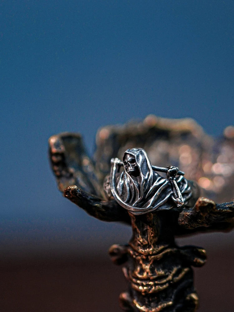 Grim Reaper 925 Sterling Silver Biker Ring — view 4