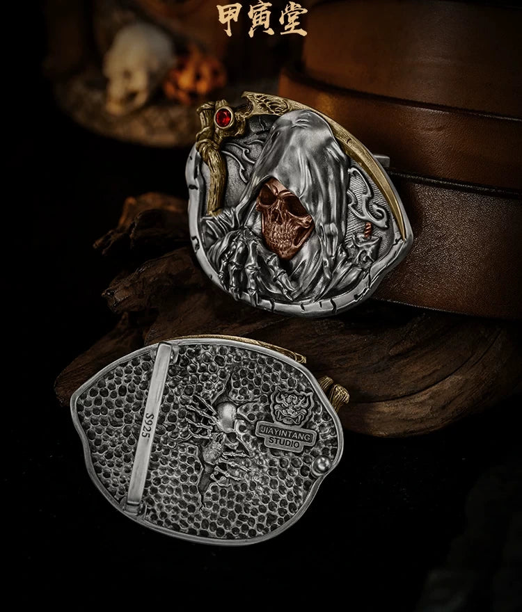 Grim Reaper Gem-Eye Biker Belt Buckle detail view 1