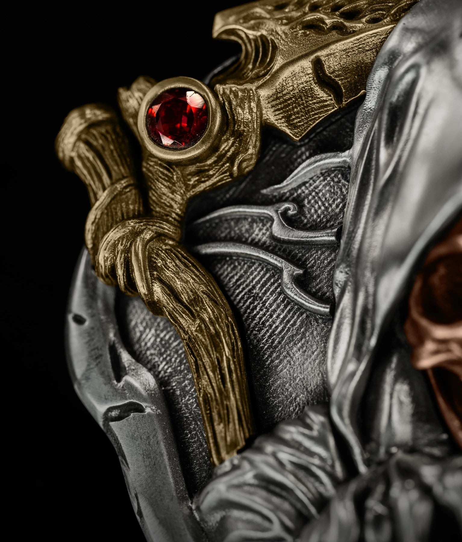 Grim Reaper Gem-Eye Biker Belt Buckle detail view 3
