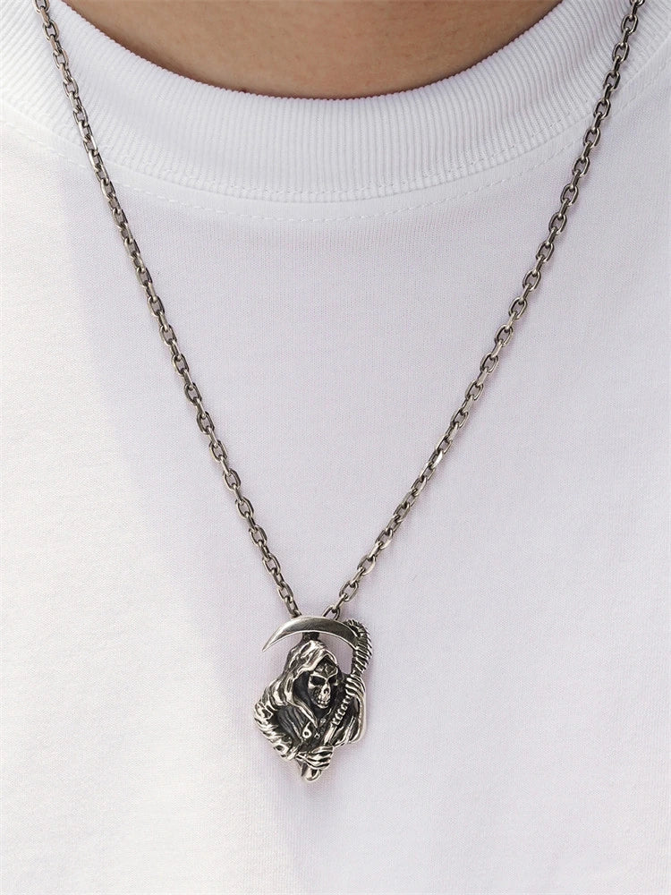 grim reaper scythe sterling silver biker pendant product view 3