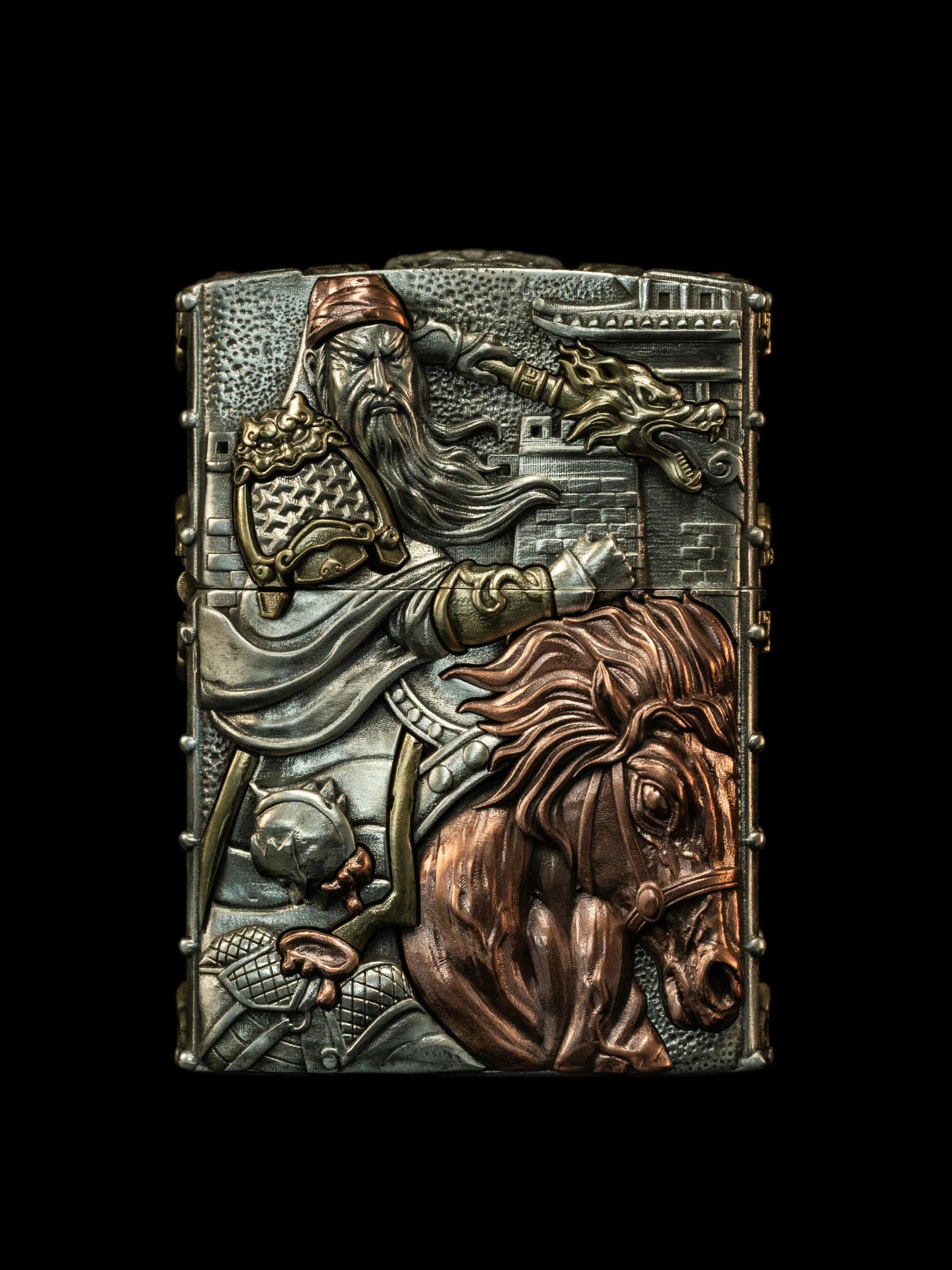 Guan Yu Slays Hua Xiong 3D Relief Biker Lighter – product-only front view