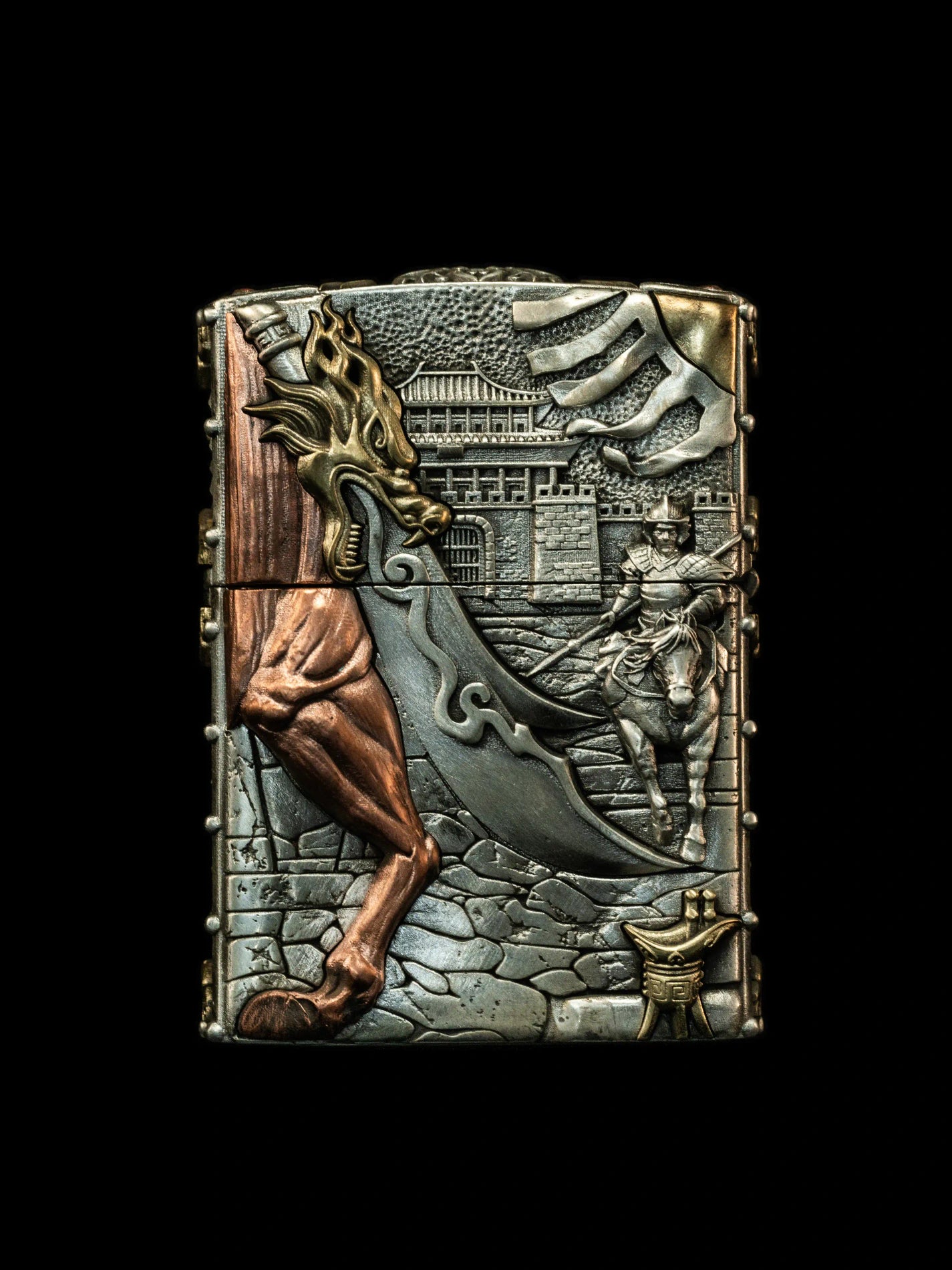 Guan Yu Slays Hua Xiong 3D Relief Biker Lighter – clean product detail view 1