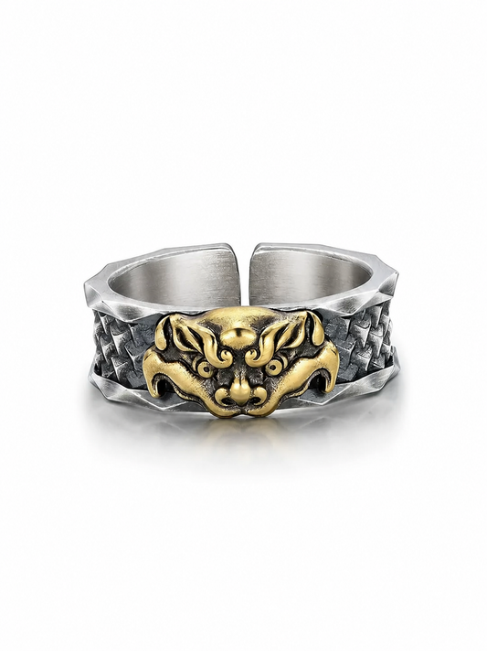 Guardian Beast Sterling Silver Biker Ring - product view