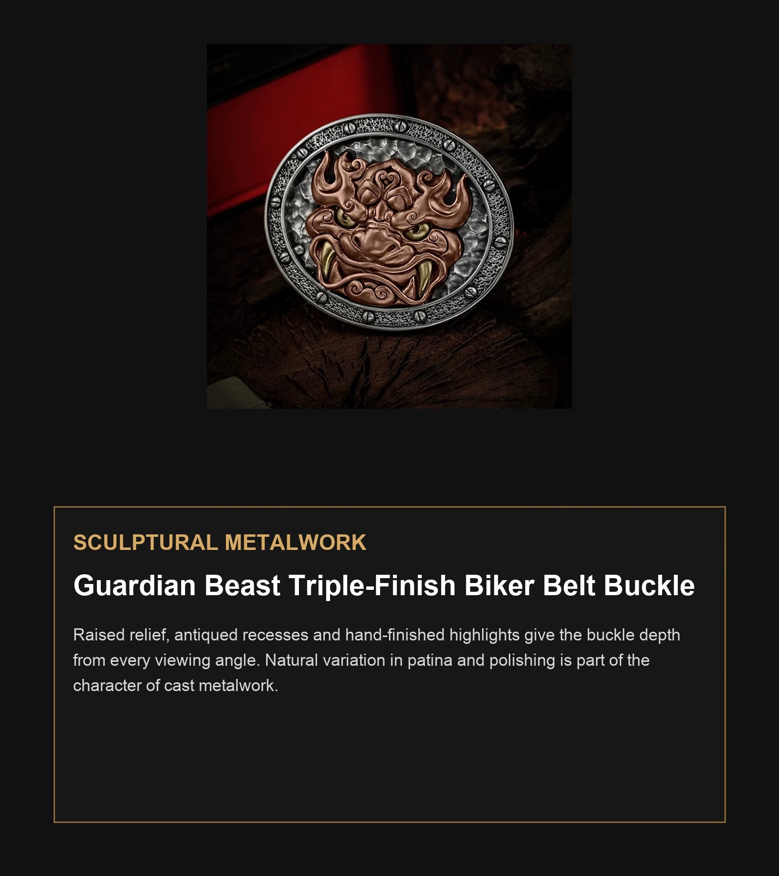 Guardian Beast Triple-Finish Biker Belt Buckle craftsmanship guide in English