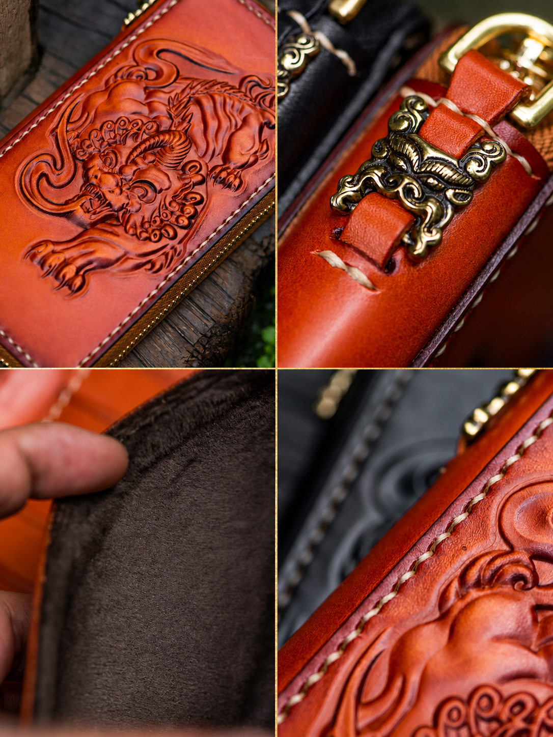 guardian lion full grain leather biker wallet 3