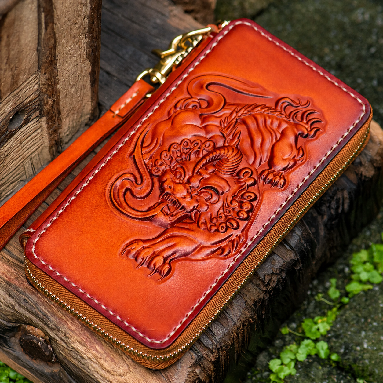 guardian lion full grain leather biker wallet 4