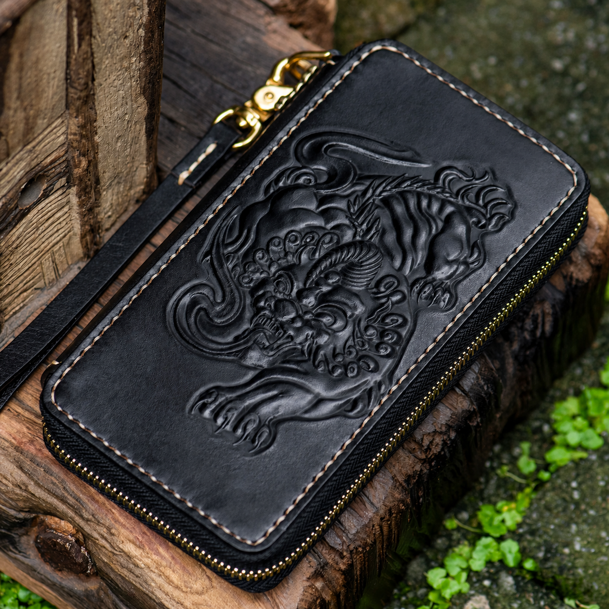 guardian lion full grain leather biker wallet 5