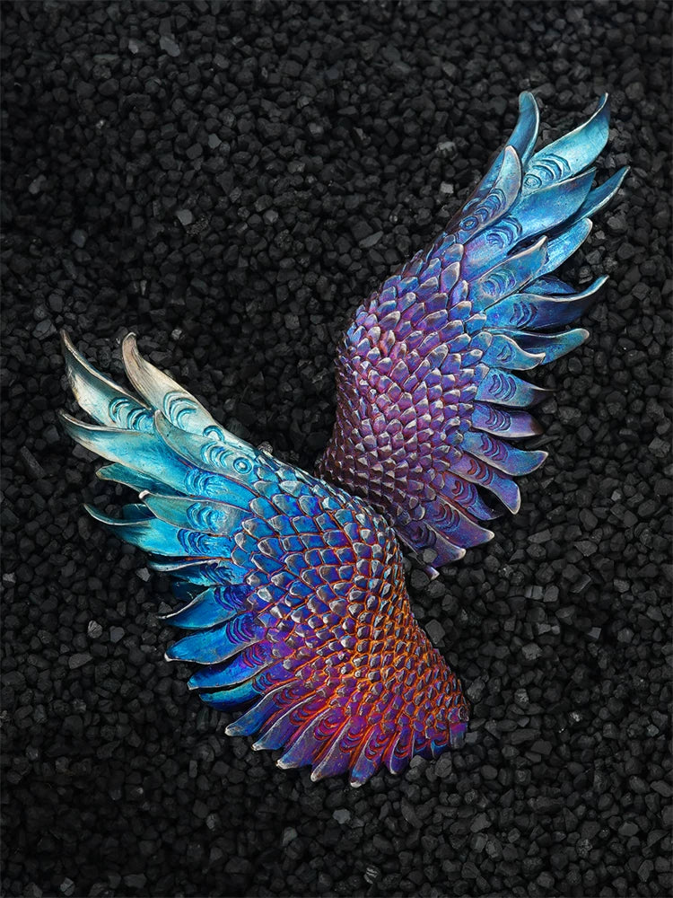 Colored left and right guardian wing sterling silver pendants