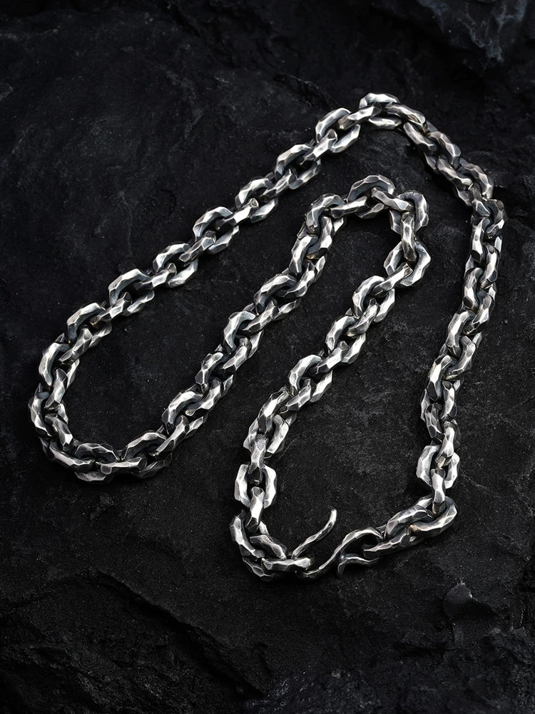 hammered 11mm heavy sterling silver biker necklace view 1