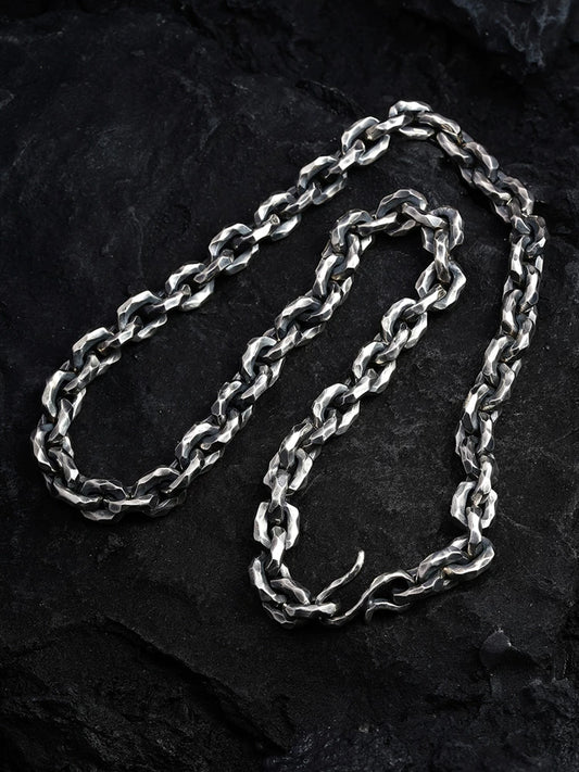 hammered 11mm heavy sterling silver biker necklace view 1