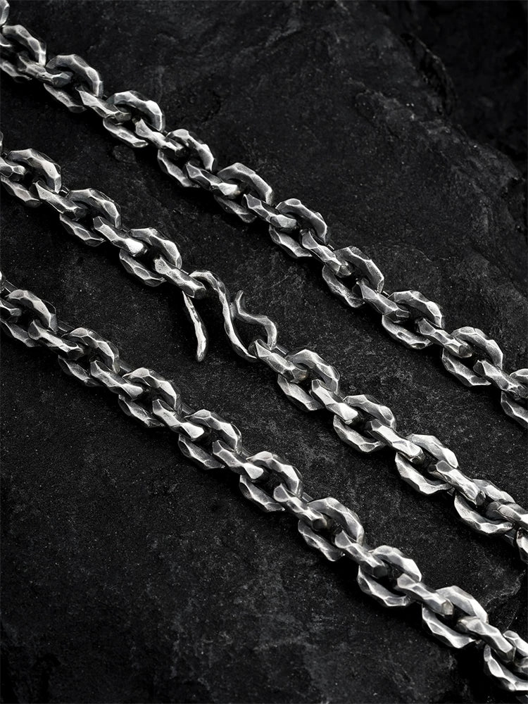 hammered 11mm heavy sterling silver biker necklace view 2