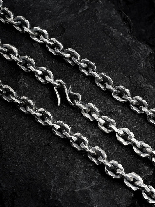 hammered 11mm heavy sterling silver biker necklace view 2