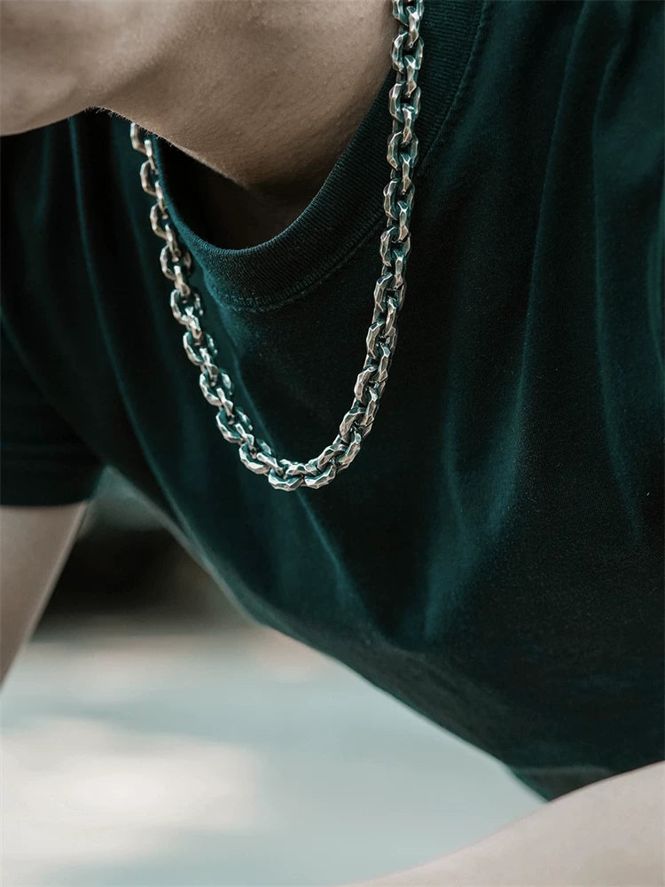 hammered 11mm heavy sterling silver biker necklace view 3
