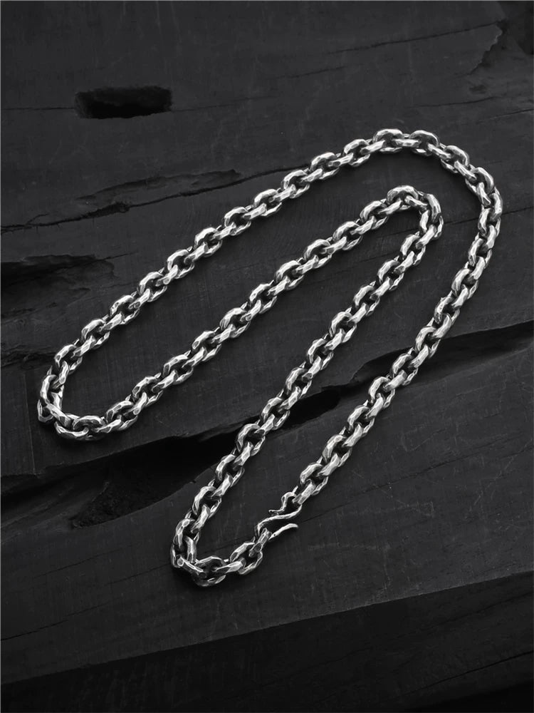Hammered 8mm sterling silver biker necklace