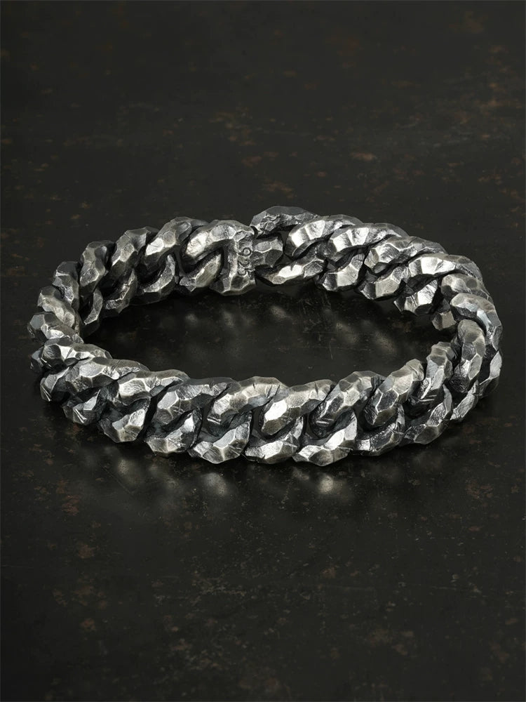 hammered hidden clasp sterling silver biker bracelet product view 1