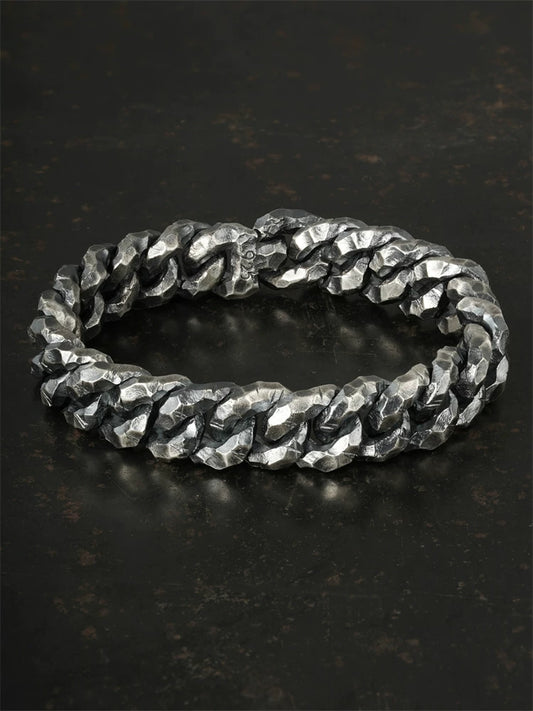 hammered hidden clasp sterling silver biker bracelet product view 1