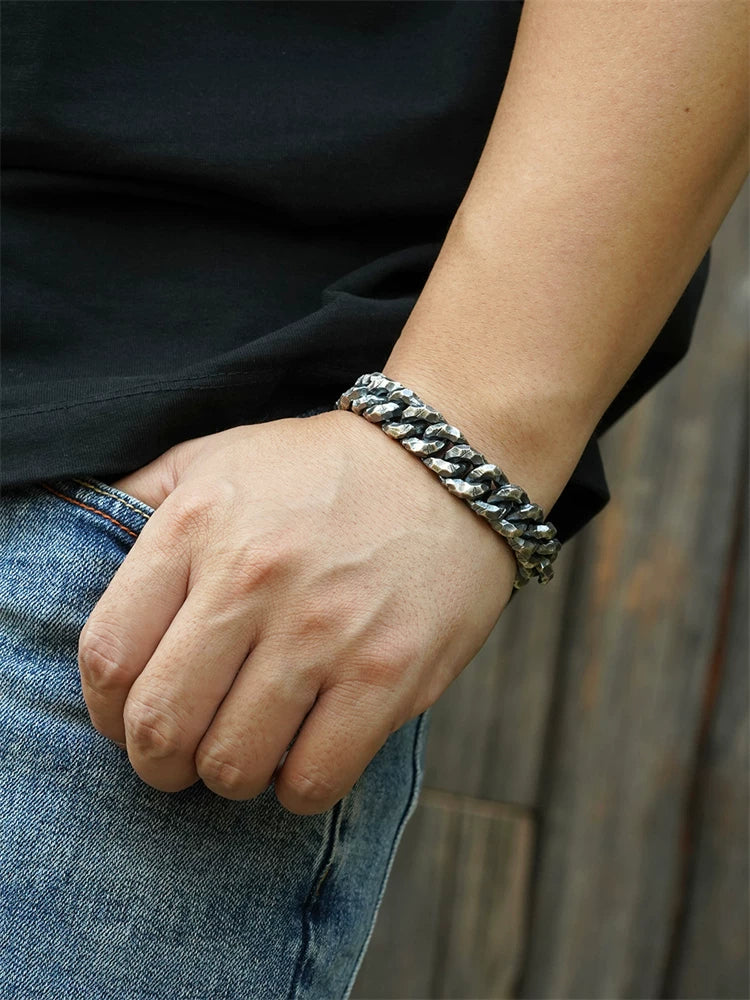 hammered hidden clasp sterling silver biker bracelet product view 3