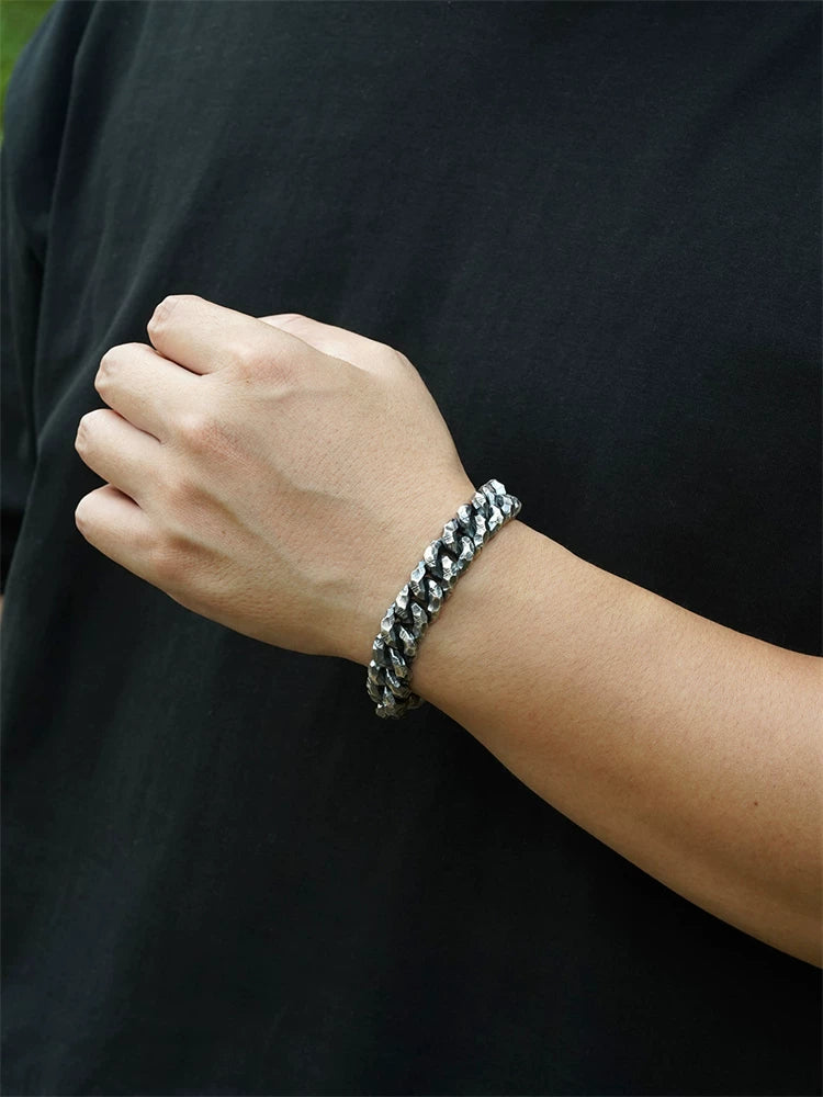 hammered hidden clasp sterling silver biker bracelet product view 4