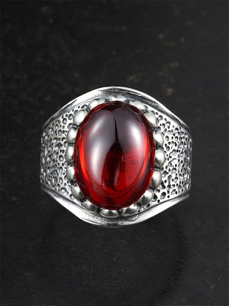 Hammered Red Gem 925 Sterling Silver Biker Ring product view 1