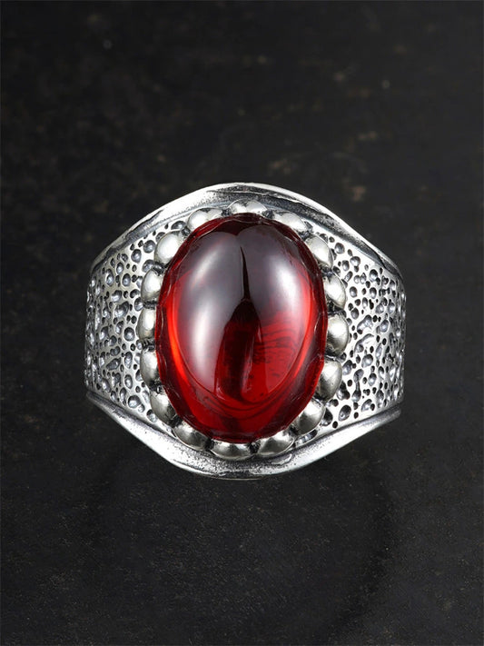 Hammered Red Gem 925 Sterling Silver Biker Ring product view 1