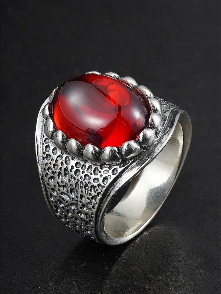 Hammered Red Gem 925 Sterling Silver Biker Ring product view 2
